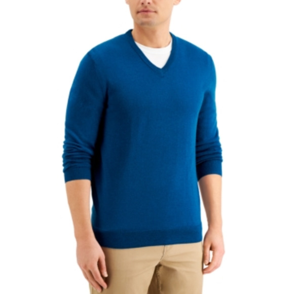 Club Room Men Merino Wool Blend V-Neck Sweater Majestic Teal Size L - Picture 1 of 1